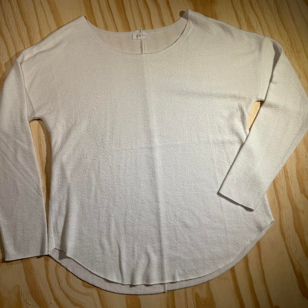 ENTI Womens Cream Textured Knit Long Sleeve Scoop Neck Top Size M